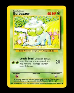 1999-2000 Pokemon BULBASAUR Base Set 4TH PRINT Edition Card 44/102 WotC UK NM - Image 1