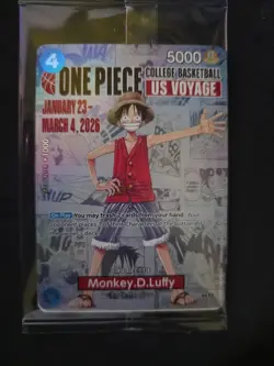 One Piece Monkey D. Luffy U.S Voyage College Basketball Card IN Hand - Image 1