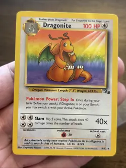 Pokemon TCG Dragonite Fossil 19 Unlimited Rare Non Holo Vintage Old School Card - Image 1