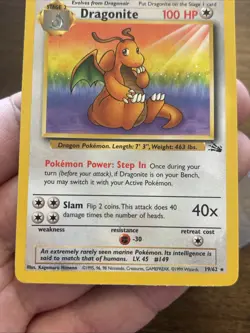 Pokemon TCG Dragonite Fossil 19 Unlimited Rare Non Holo Vintage Old School Card - Image 3