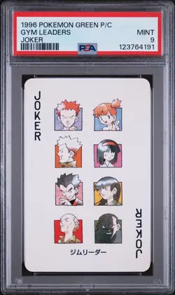 1996 POKEMON GREEN VERSION PLAYING CARDS JOKER GYM LEADERS PSA 9 - Image 1