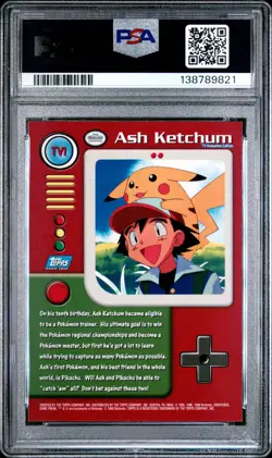 1999 TOPPS POKEMON SERIES 1 CHARACTER CARDS #TV1 ASH KETCHUM PSA 6 - Image 2