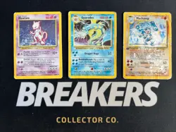 1999 Base Set Vintage Pokemon 3 Card Lot: Holo 1st Ed. Machamp, Mewtwo, Gyarados - Image 1