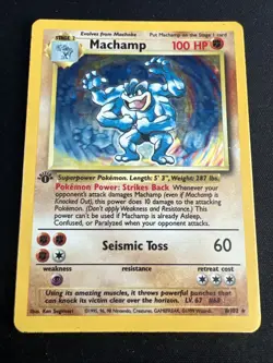 1999 Base Set Vintage Pokemon 2 Card Lot: Holo 1st Edition Machamp & Mewtwo - Image 2