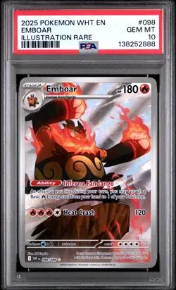 2025 POKEMON WHT EN-WHITE FLARE ILLUSTRATION RARE #098 EMBOAR PSA 10 - Image 1