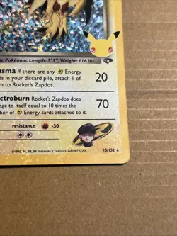 Pokemon TCG Rockets Zapdos Holo Card 15/132 Classic Collection Celebrations NM - Image 3