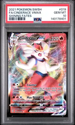 2021 POKEMON SWORD & SHIELD SHINING FATES #019 FULL ART/CINDERACE VMAX PSA 10 - Image 1