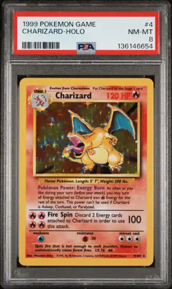 1999 POKEMON BASE SET UNLIMITED #4 CHARIZARD-HOLO PSA 8 - Image 1