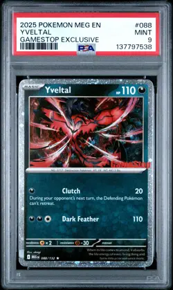 2025 POKEMON MEG EN-MEGA EVOLUTION GAMESTOP EXCLUSIVE #088 YVELTAL PSA 9 - Image 1