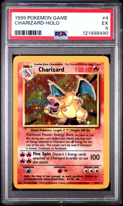 1999 POKEMON BASE SET UNLIMITED #4 CHARIZARD-HOLO PSA 5 - Image 1