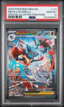 2025 POKEMON MEGA EVOLUTION SPECIAL ILLUSTRATION RARE MEGA LUCARIO EX PSA 10 - Image 1
