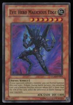 Yugioh Evil Hero Malicious Edge GLAS-EN003 Super Rare NM - Image 1