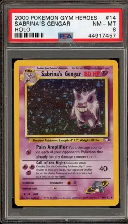 Pokemon Sabrina's Gengar Gym Heroes Unlimited Holo Rare #14 PSA 8 - Image 1