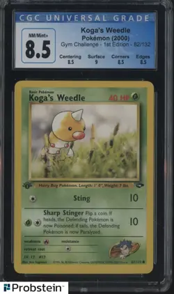 2000 Pokemon Gym Challenge 1st Edition #82 Koga's Weedle CGC 8.5 NM-MT+ - Image 1