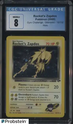 2000 Pokemon Gym Challenge Unlimited #15 Rocket's Zapdos Holo CGC 8 NM-MT - Image 1