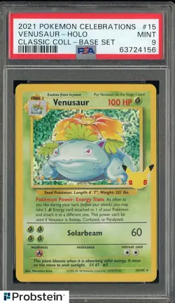 2021 Pokemon Celebrations Classic Base Set #15 Venusaur Holo PSA 9 - Image 1