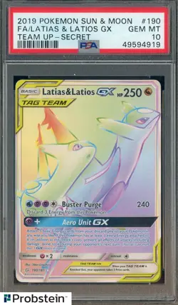 2019 POKEMON SUN & MOON TEAM UP #190 LATIAS & LATIOS GX FA PSA 10 GEM MINT - Image 1