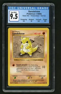 1999 Pokemon Sandshrew Shadowless #62 CGC 💎9.5 Gem Mint 💎– PSA 10 Potential - Image 1