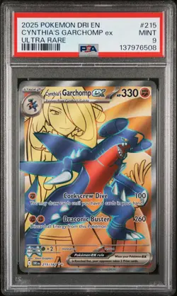 2025 POKEMON DRI EN-DESTINED RIVALS ULTRA RARE #215 CYNTHIA'S GARCHOMP EX PSA 9 - Image 1