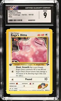 2000 Pokemon Koga's Ditto 10/132 Gym Challenge Holo CGC 9 MINT - Image 1