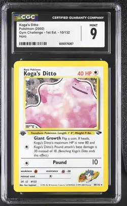 CGC 9 MINT Koga's Ditto Gym Challenge 1st Edition 10/132 Holo Pokemon Card - Image 1