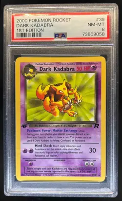 2000 Pokemon Team Rocket First Edition Dark Kadabra #39/82 PSA 8 - Image 1