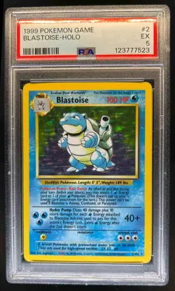 1999 Pokemon Unlimited Blastoise Rare Holo #2/102 PSA 5 - Image 1