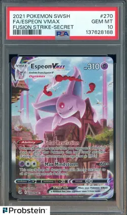 2021 Pokemon SWSH Fusion Strike Secret #270 Espeon Vmax Fa PSA 10 GEM MINT - Image 1