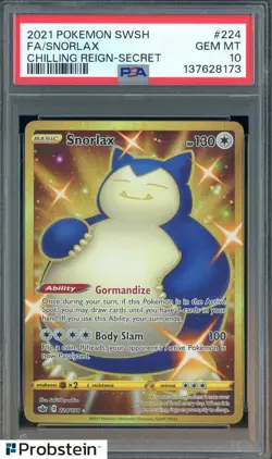 2021 Pokemon SWSH Chilling Reign Secret #224 FA Snorlax PSA 10 GEM MINT - Image 1