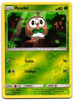 Rowlet 9/149 - Sun & Moon Common Pokemon TCG Reverse Holo - M/LP Card - Image 1