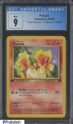 2000 Pokemon Team Rocket 1st Edition #64 Ponyta CGC 9 MINT - Image 1