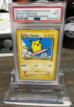 2001 Pokemon Black Star Surfing Pikachu 28 PSA 9 - Image 1
