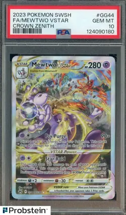 2023 POKEMON SWSH CROWN ZENITH #GG44 FA MEWTWO VSTAR PSA 10 GEM MINT - Image 1