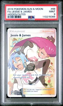 2019 POKEMON SUN & MOON HIDDEN FATES #68 FULL ART/JESSIE & JAMES PSA 9 - Image 1