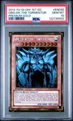 2014 YU-GI-OH! PREM GOLD 1ST ED #EN030 OBELISK THE TORMENTOR PSA 10 - Image 1