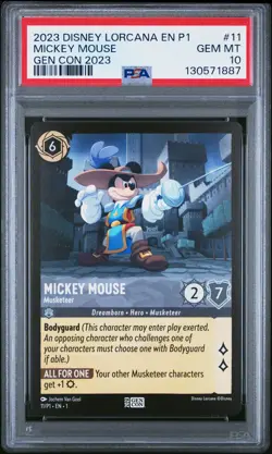 2023 DISNEY LORCANA EN P1-PROMO GEN CON 2023 #11 MICKEY MOUSE MUSKETEER PSA 10 - Image 1