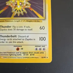 Pokemon TCG Zapdos Base Set Holo Card 16/102 Unlimited Rare, Lightly Played - Image 3