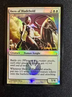 MTG Hero of Bladehold #8 Mirrodin Beseiged Prerelease Foil LP - Image 1