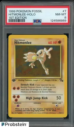 1999 Pokemon Fossil 1st Edition #7 Hitmonlee Holo PSA 8 NM-MT - Image 1