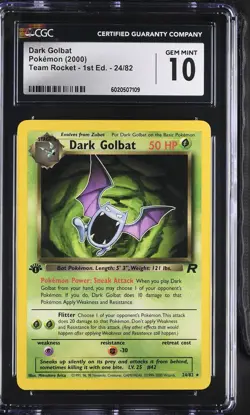 CGC 10 GEM MINT Dark Golbat Team Rocket 1st Edition 24/82 Pokemon Card - Image 1