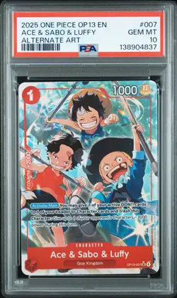 2025 ONE PIECE OP13 007 CARRYING ON HIS WILL ACE & SABO & LUFFY ALT ART PSA 10 - Image 1