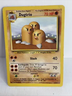 Pokemon TCG Dugtrio Base Set 19/102 Unlimited Rare Card Vintage Non Holo MP - Image 1