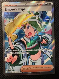 2025 Pokemon Destined Rivals Emcee’s Hype 220/182 ULTRA RARE FULL ART HOLO Card! - Image 1