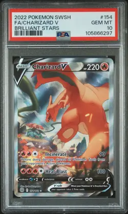 Charizard V PSA 10 English Pokemon Card 154 2022 Brilliant Stars Alternate Art - Image 1