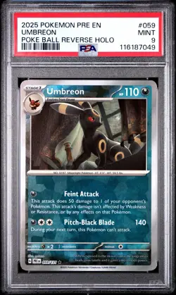 2025 POKEMON PRE EN-PRISMATIC EVOLUTIONS POKE BALL REVERSE HOLO UMBREON PSA 9 - Image 1