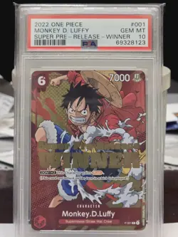 2022 ONE PIECE PROMOS SUPER PRE-RELEASE-WINNER #001 MONKEY D. LUFFY PSA 10 - Image 1