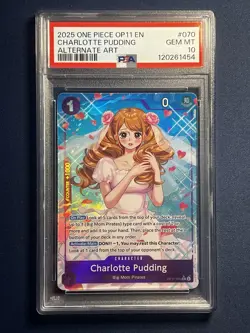 2025 ONE PIECE OP11-A FIST OF DIVINE SPEED 070 CHARLOTTE PUDDING ALT ART PSA 10 - Image 1