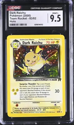 CGC 9.5 MINT+ Dark Raichu 2000 Team Rocket 83/82 Holo Pokemon Card - Image 1