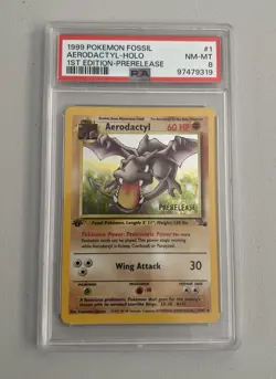 Aerodactyl 1st Edition RARE Prerelease POKEMON Card PSA 8 NM-MT FOSSIL Holo 1/62 - Image 1