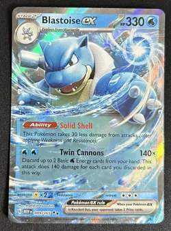 Blastoise ex 009/165 Scarlet & Violet 151 Double Rare Holo Pokemon TCG Card NM - Image 1